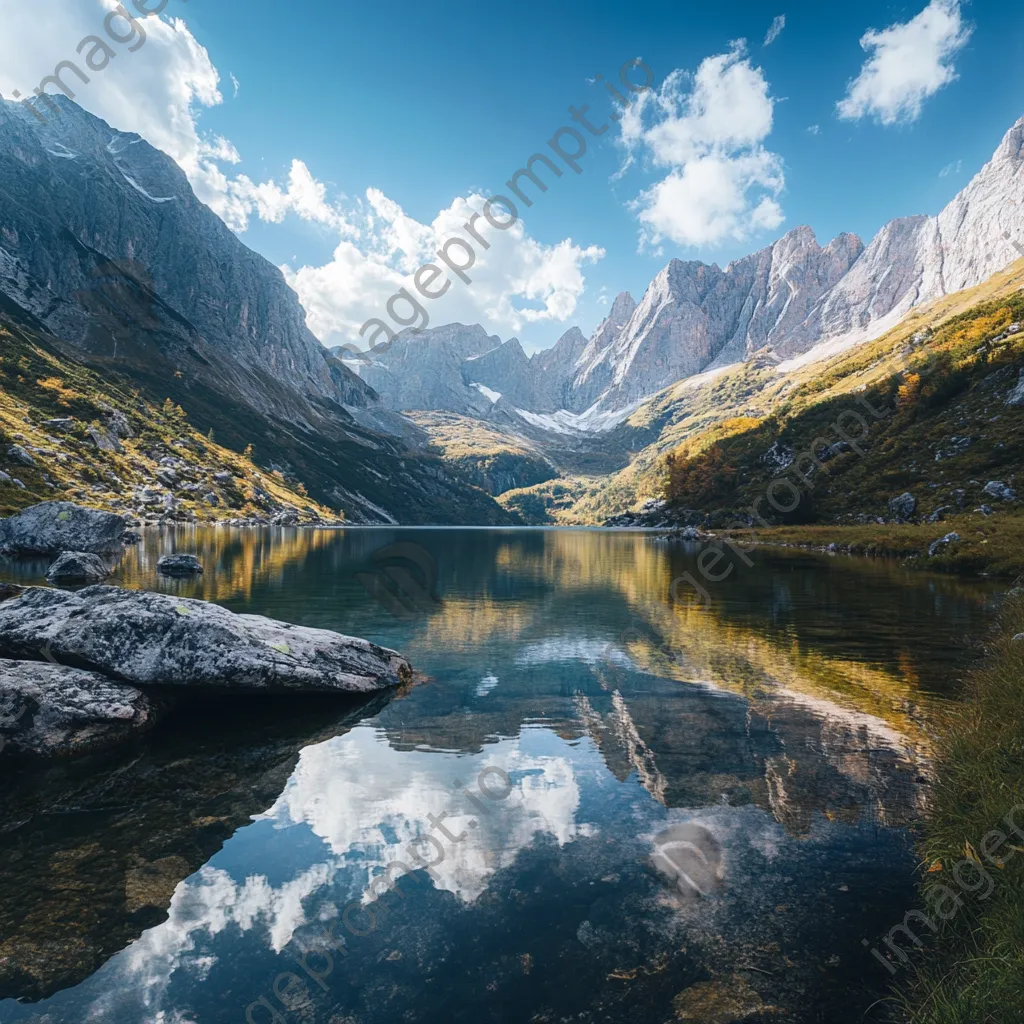 Mountain valley with a crystal-clear lake and towering peaks - Image 2