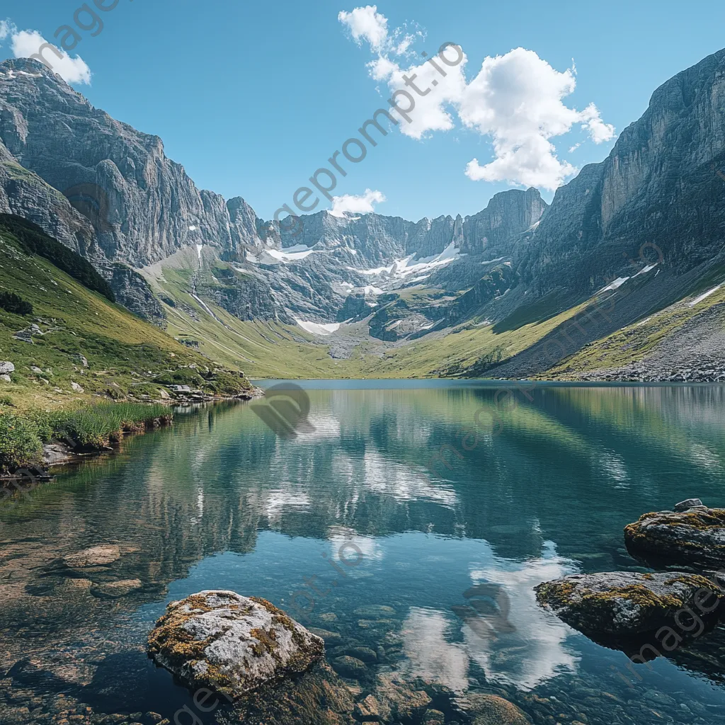 Mountain valley with a crystal-clear lake and towering peaks - Image 3