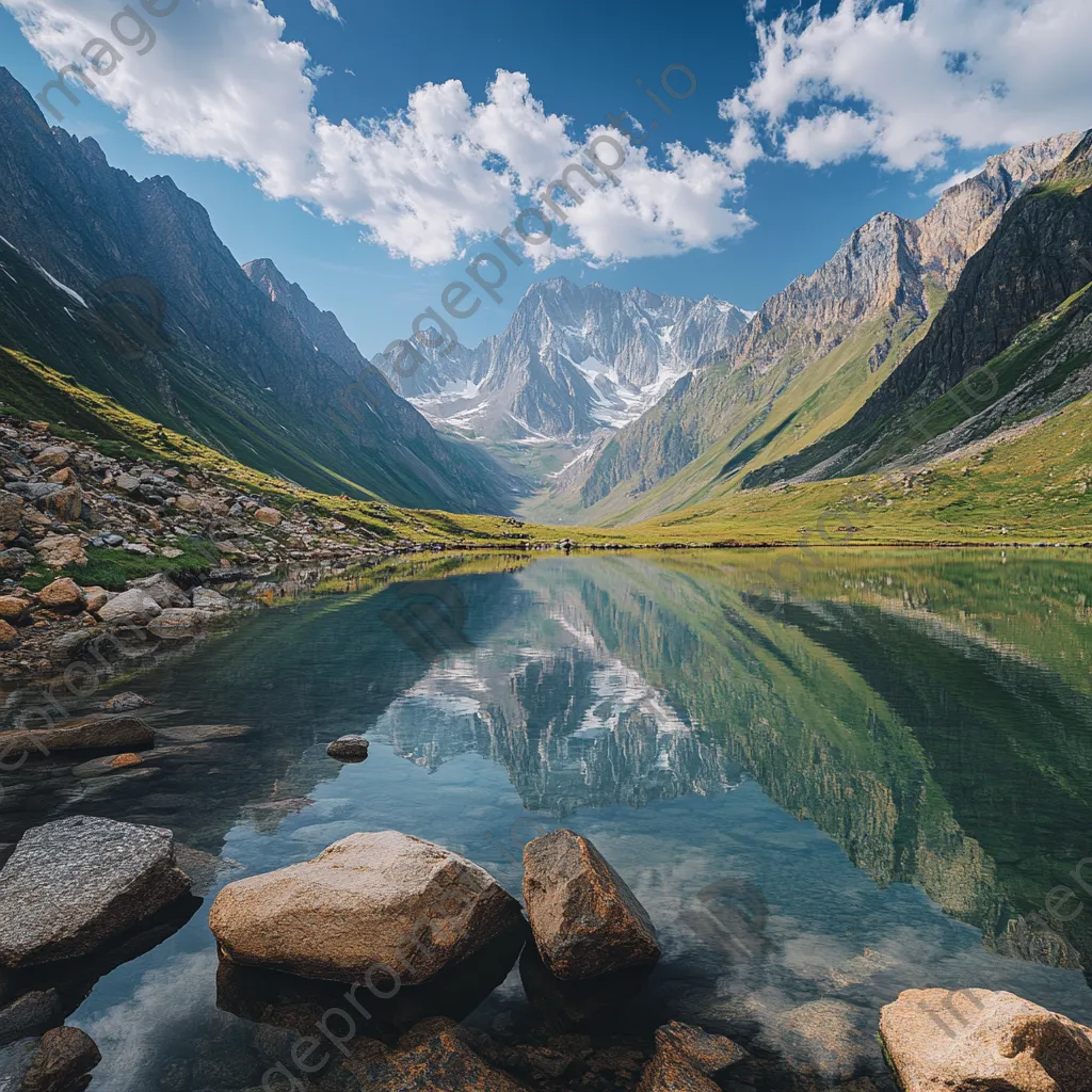 Mountain valley with a crystal-clear lake and towering peaks - Image 4