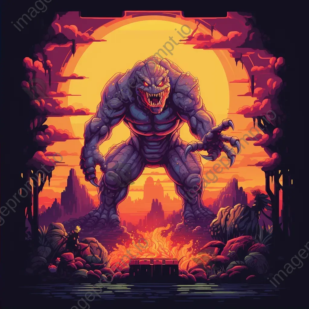 8-bit style pixel art of a vividly colored retro video game boss battle - Image 2