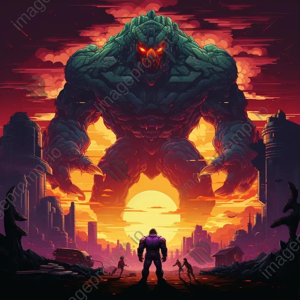 8-bit style pixel art of a vividly colored retro video game boss battle - Image 3