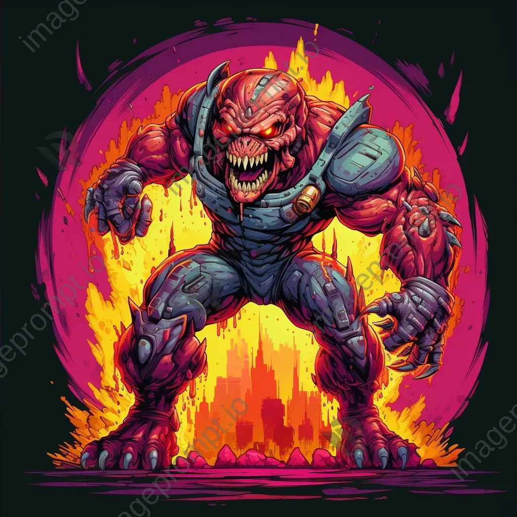 8-bit style pixel art of a vividly colored retro video game boss battle - Image 4