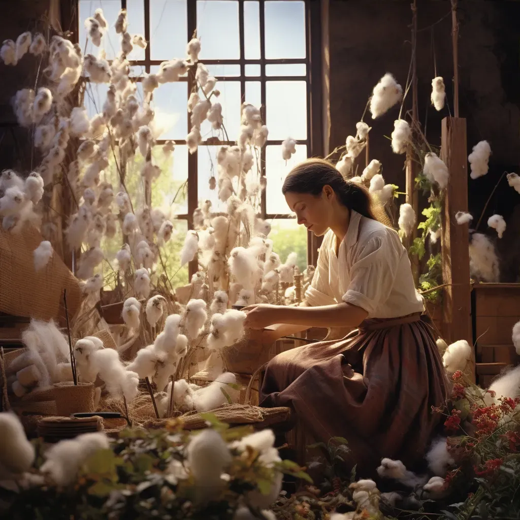 Woman weaving organic cotton cloth in a rustic environment - Image 3