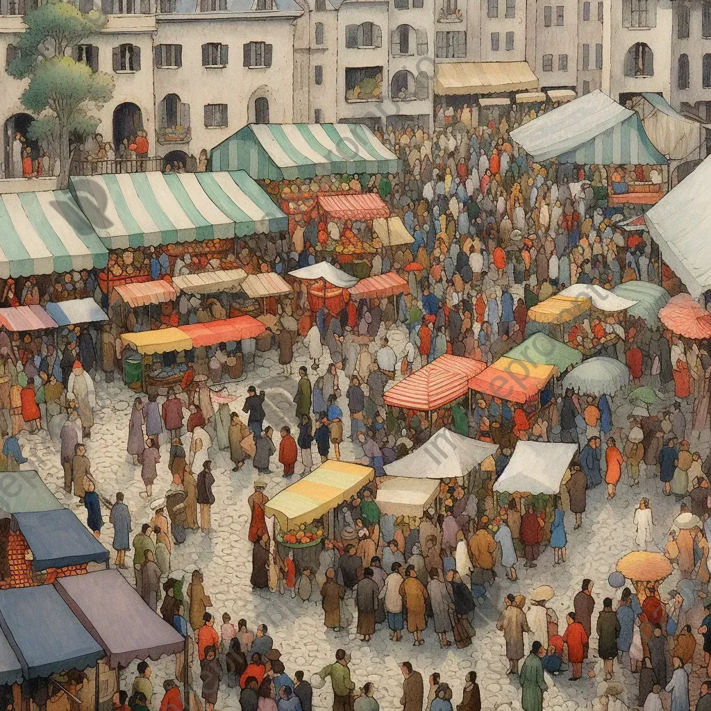 Outdoor market with colorful stalls and crowds of people - Image 3