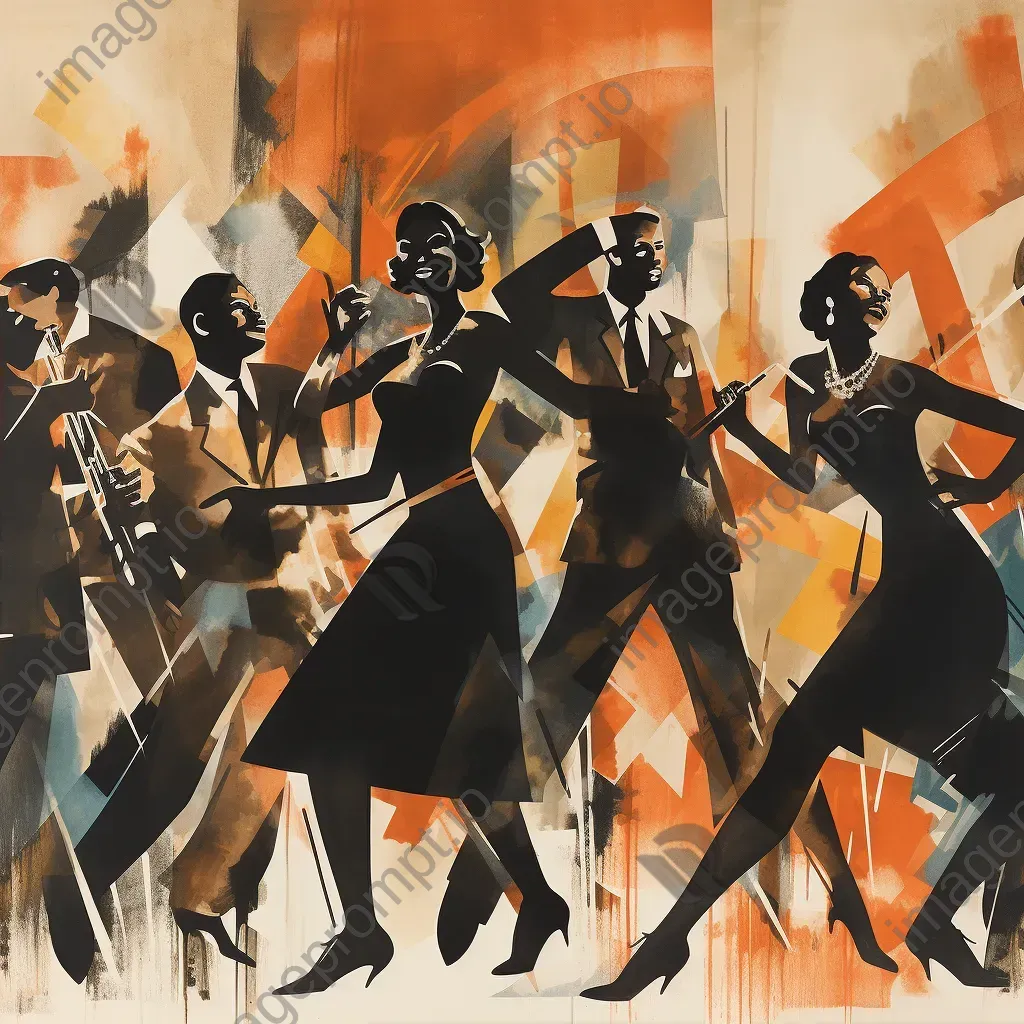 Ink and wash illustration of an energetic Harlem Renaissance jazz scene - Image 2