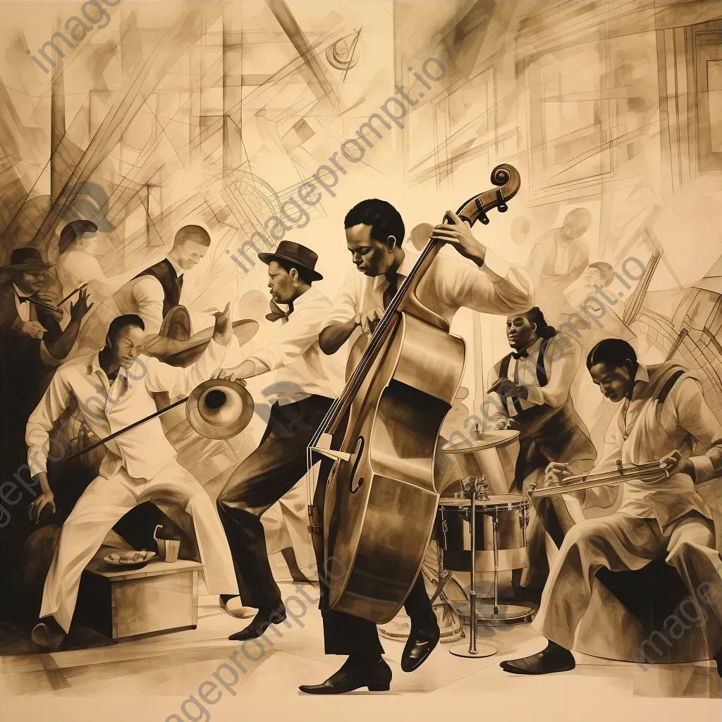 Ink and wash illustration of an energetic Harlem Renaissance jazz scene - Image 3