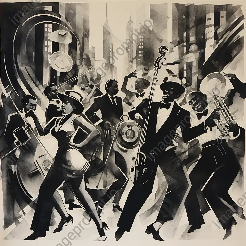 Ink and wash illustration of an energetic Harlem Renaissance jazz scene - Image 4