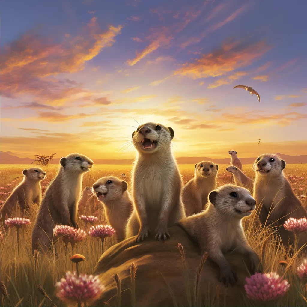 Image of black-footed ferrets playfully frolicking in the Great Plains at sunrise - Image 2