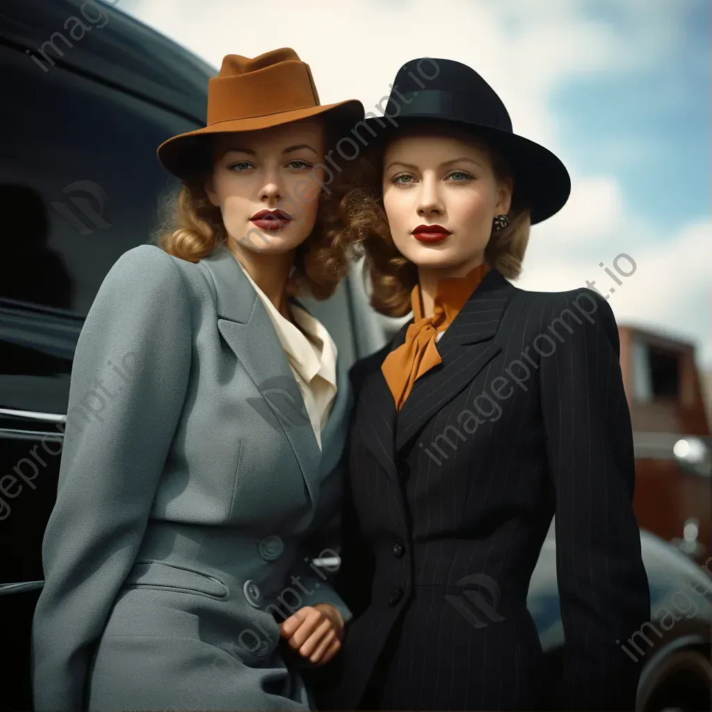 1940s retro fashion women in suits and hats - Image 1