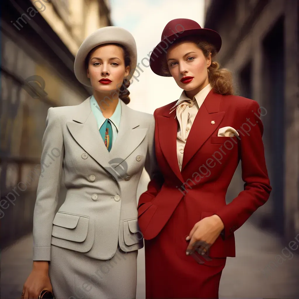 1940s retro fashion women in suits and hats - Image 2