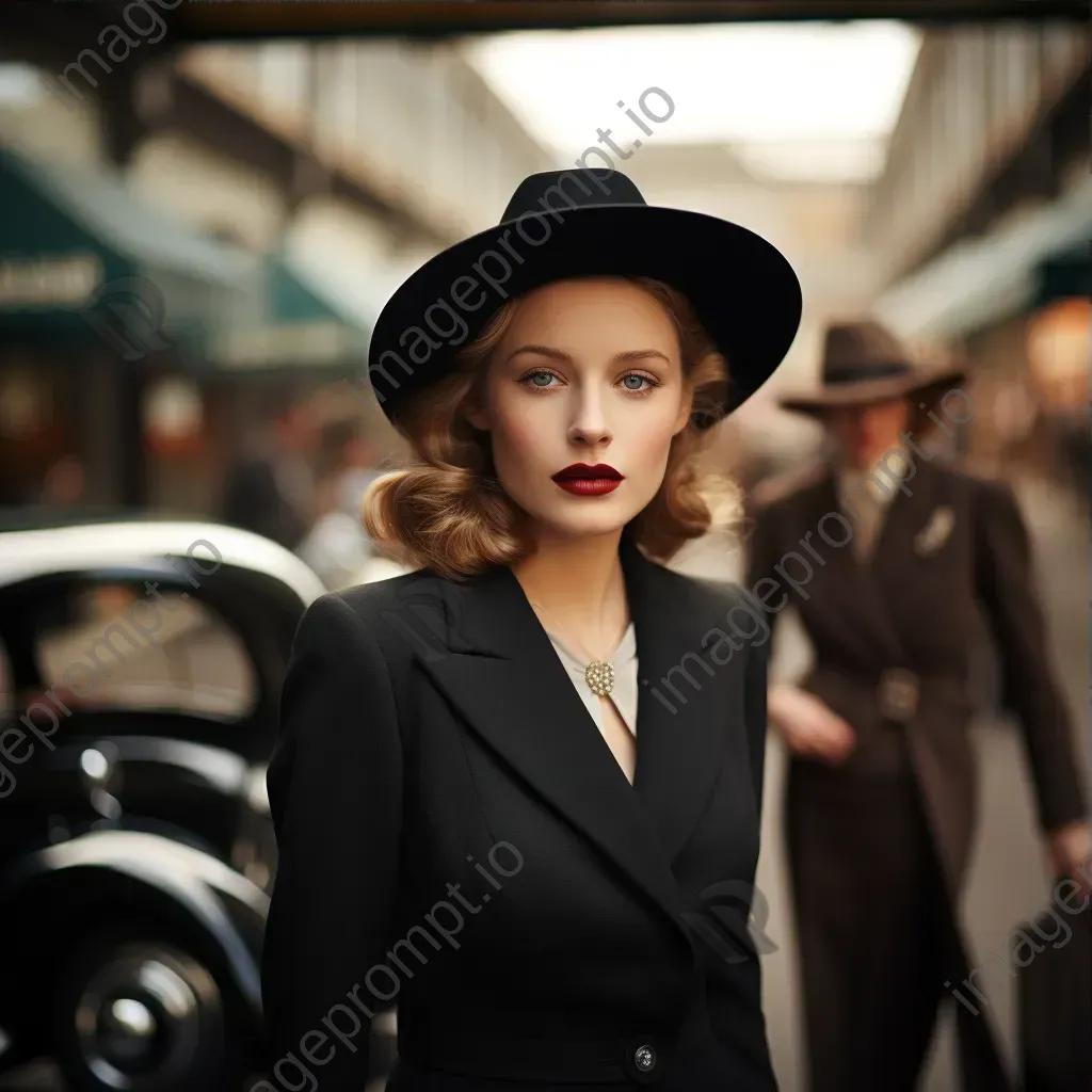 1940s retro fashion women in suits and hats - Image 3