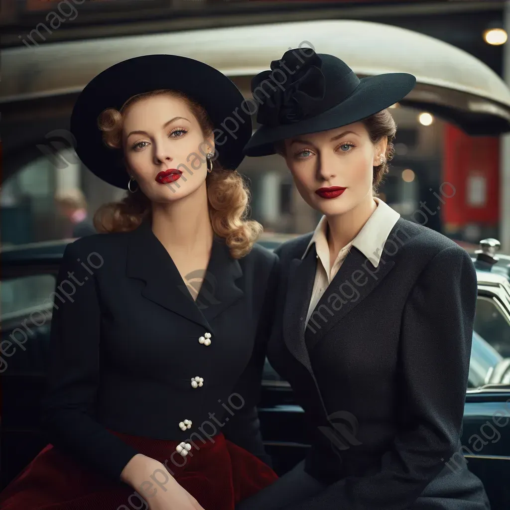 1940s retro fashion women in suits and hats - Image 4