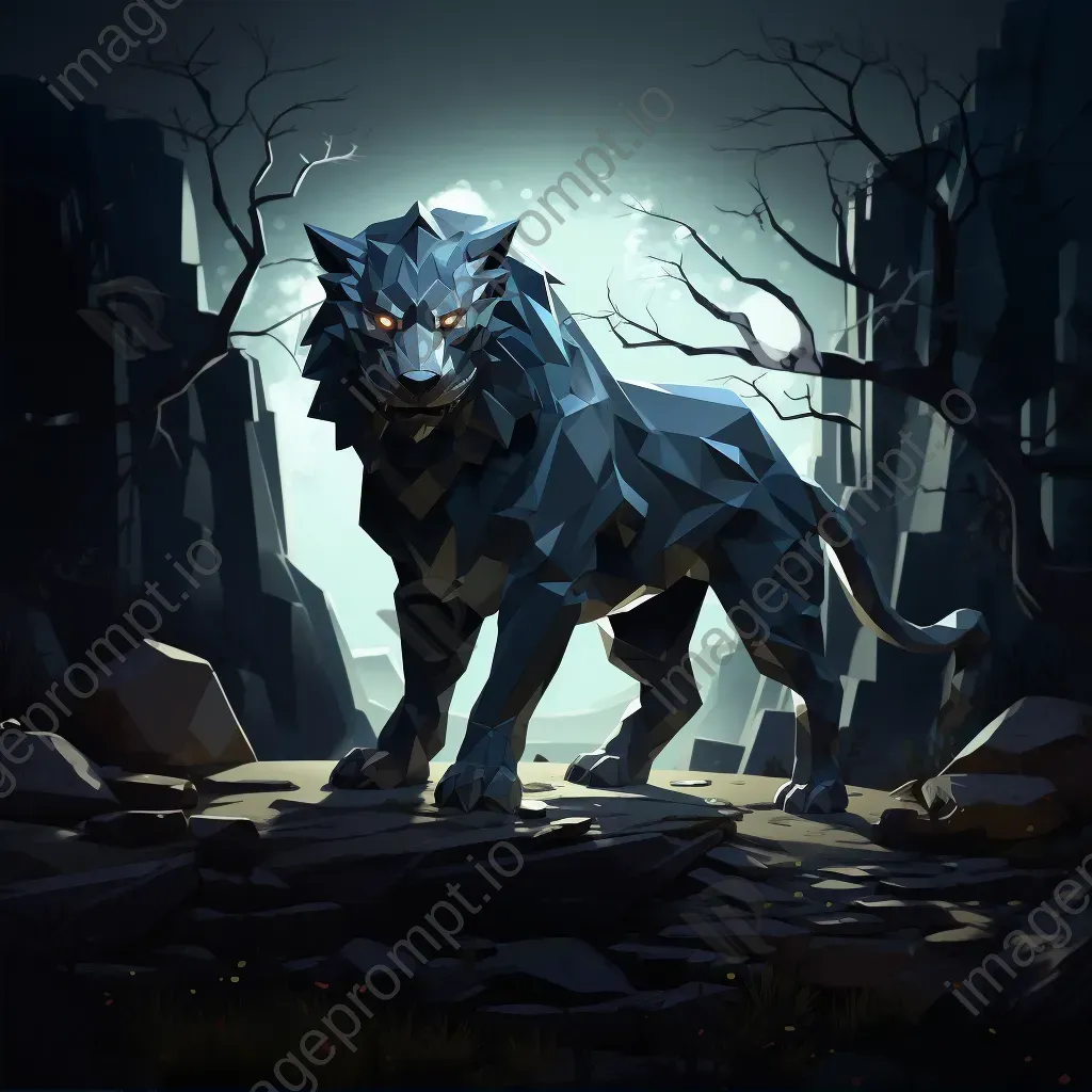 Low poly Chimera prowling in the wilderness under the moonlight - Image 2