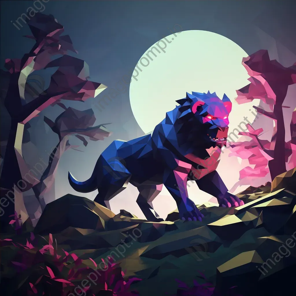 Low poly Chimera prowling in the wilderness under the moonlight - Image 4