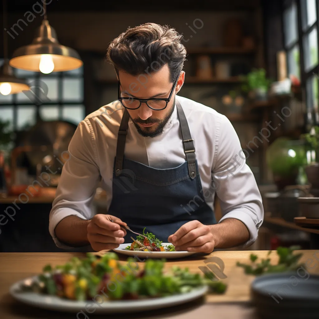 Chef plating a colorful gourmet dish with herbs and vegetables - Image 4