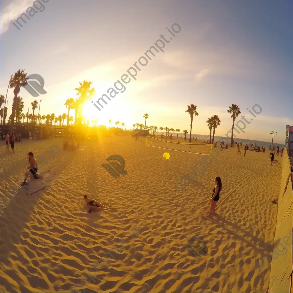 Summer beach scene at sunset with colorful beach umbrellas - Image 2