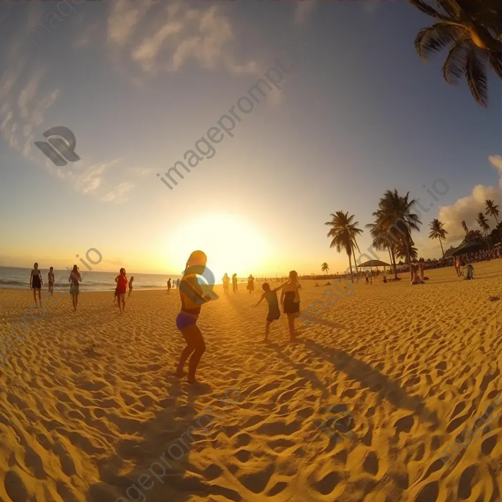 Summer beach scene at sunset with colorful beach umbrellas - Image 3