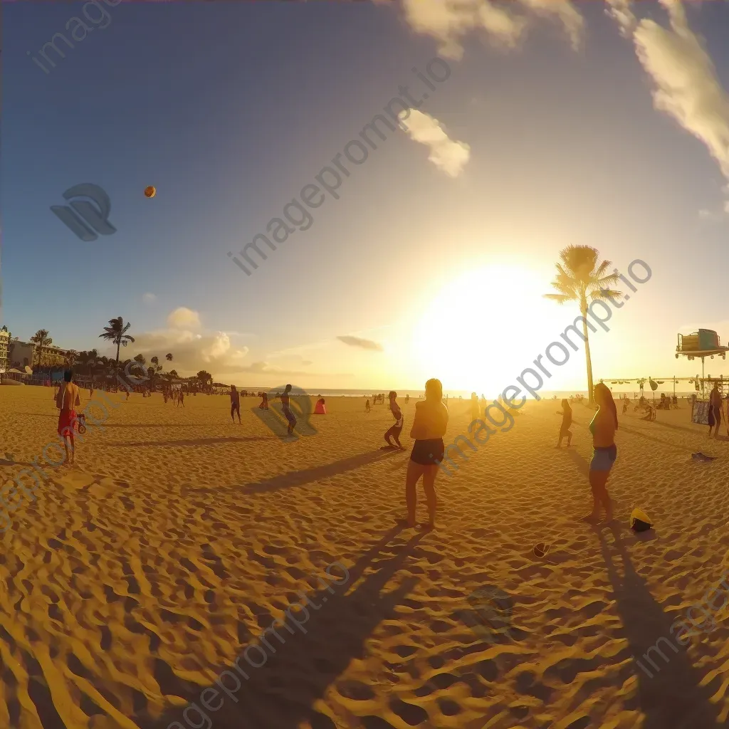 Summer beach scene at sunset with colorful beach umbrellas - Image 4