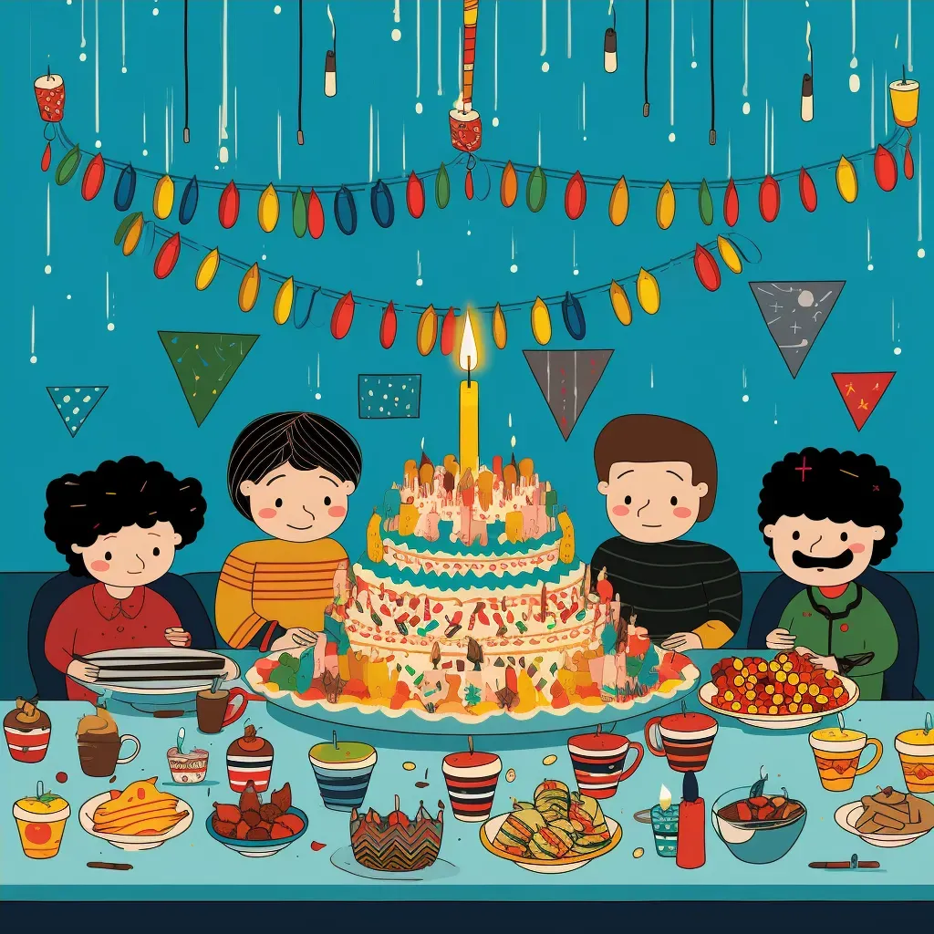 Festive Hanukkah Celebration - Lit menorah, dreidels, and festive food - Image 4