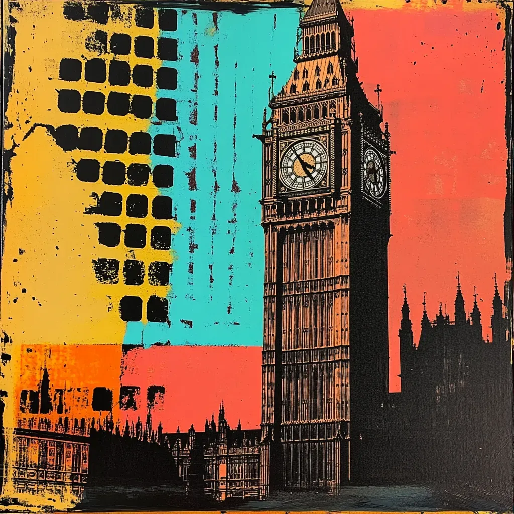 Pop art version of Big Ben in bold color schemes resembling a comic book aesthetic - Image 3