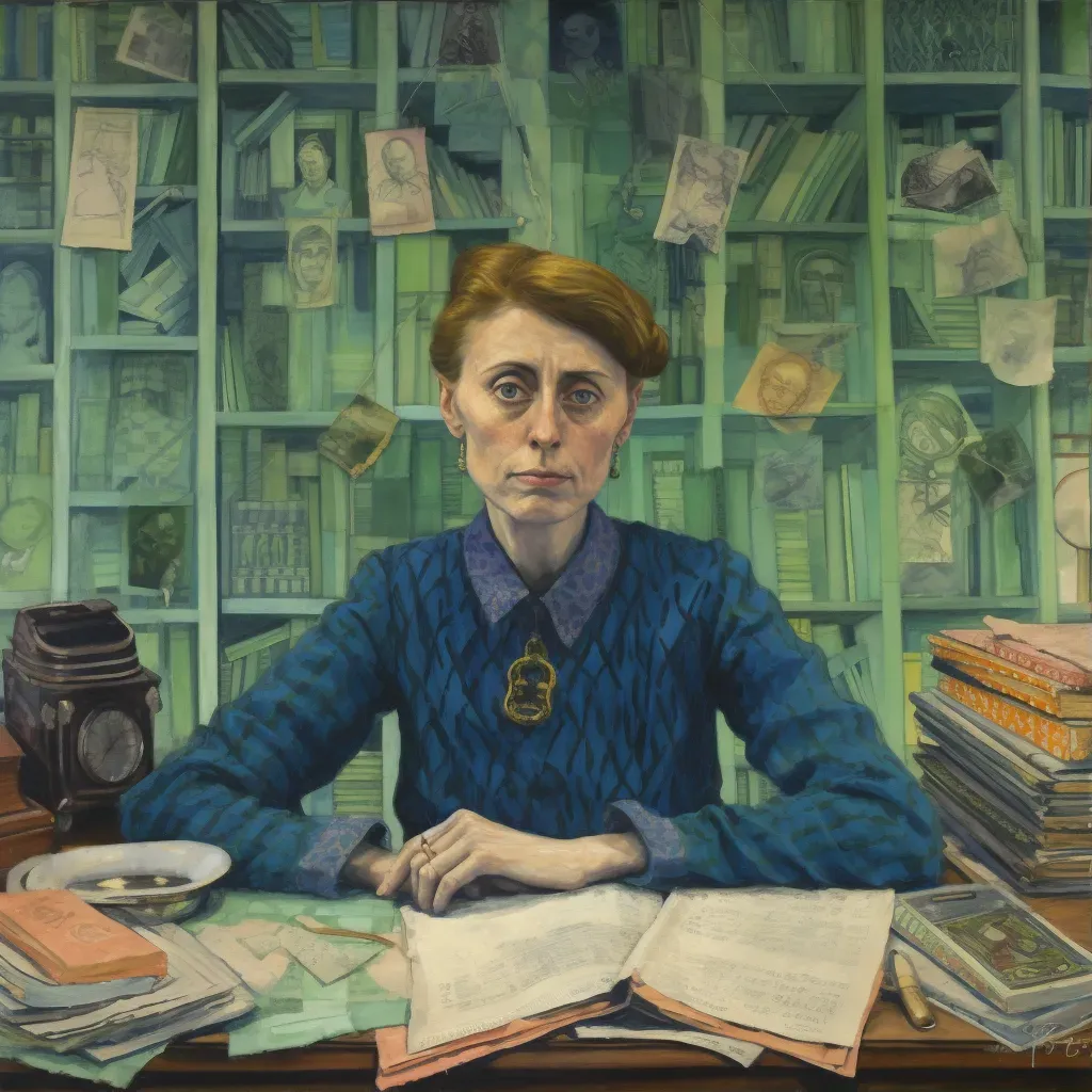 Image of a writer at a desk surrounded by books and notes - Image 1