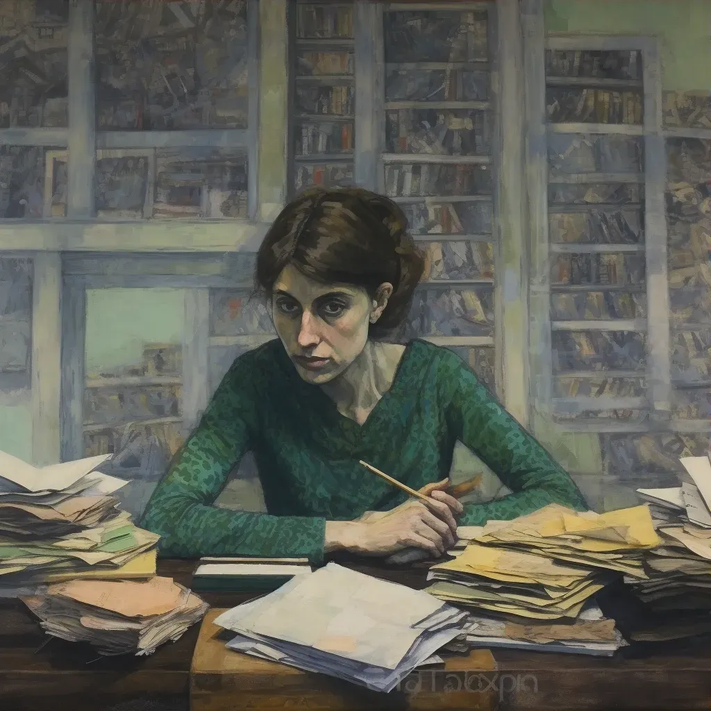 Image of a writer at a desk surrounded by books and notes - Image 3