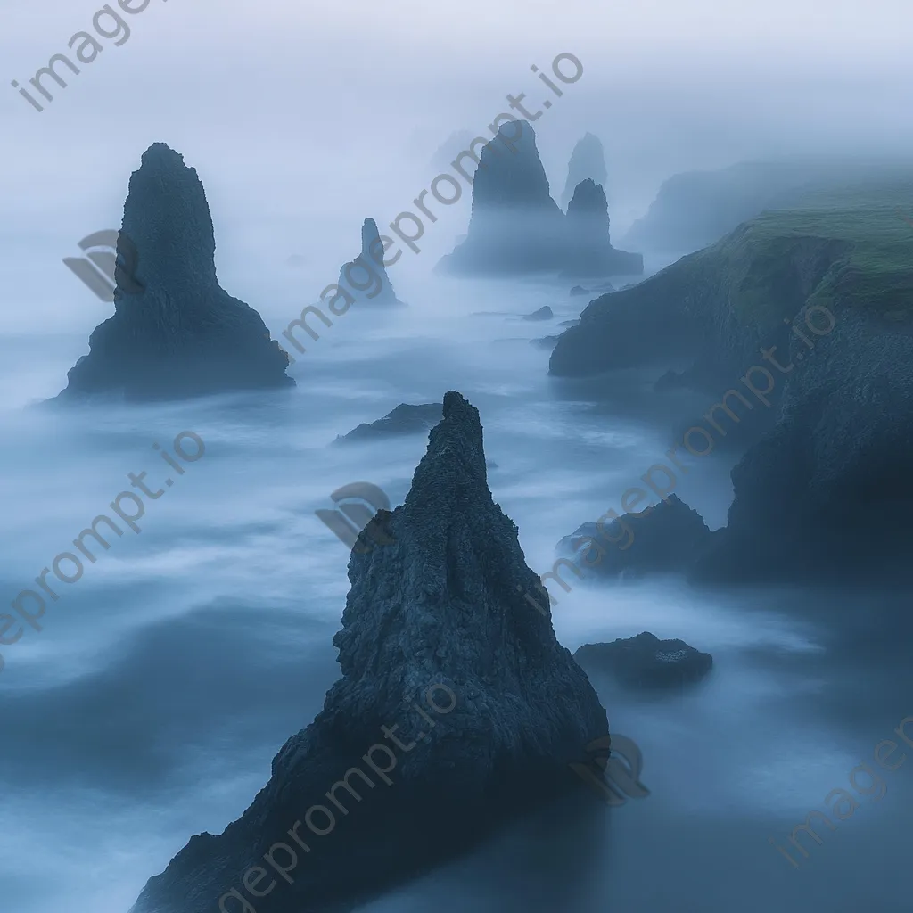 Fog-covered coastal sea stacks - Image 2