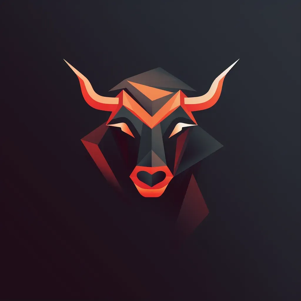 Bold and dynamic logo for a stock trading app with a bull icon in red and black - Image 1