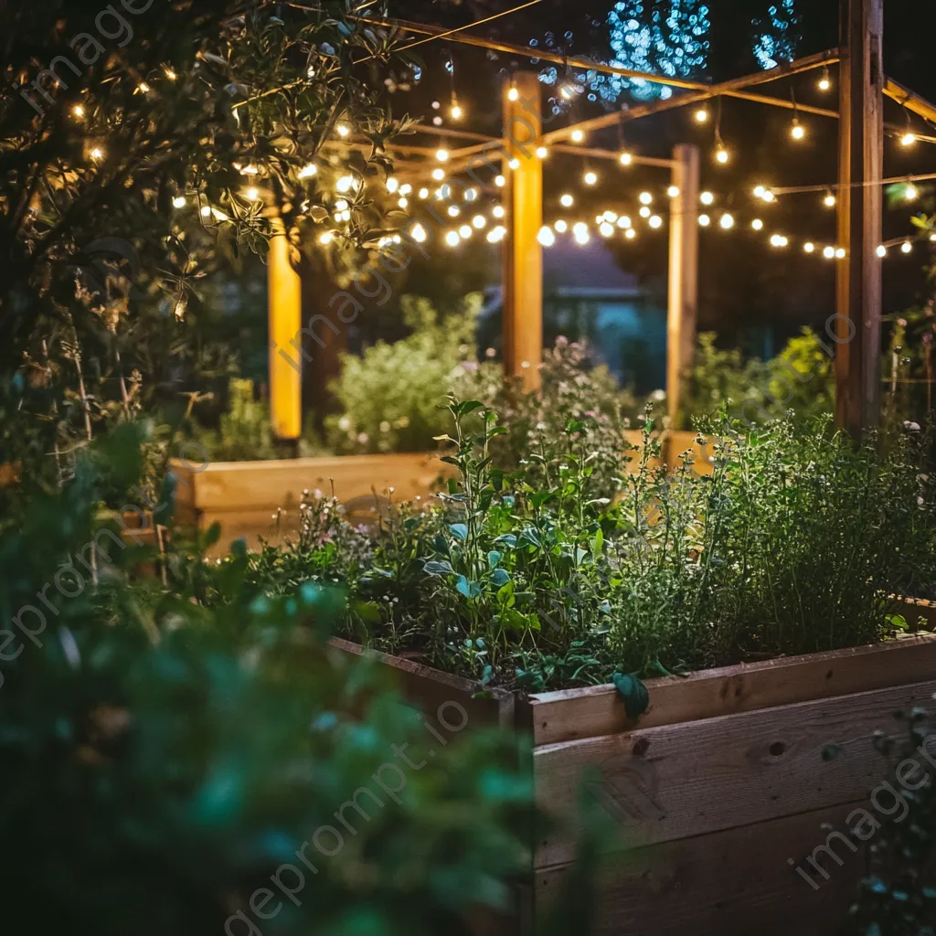 Traditional herb garden with string lights in the evening - Image 1