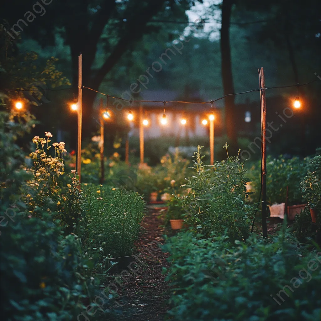 Traditional herb garden with string lights in the evening - Image 4