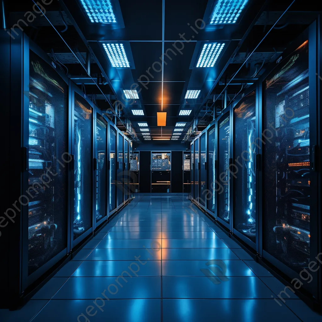 Modern server room with illuminated black racks and futuristic ambiance. - Image 3