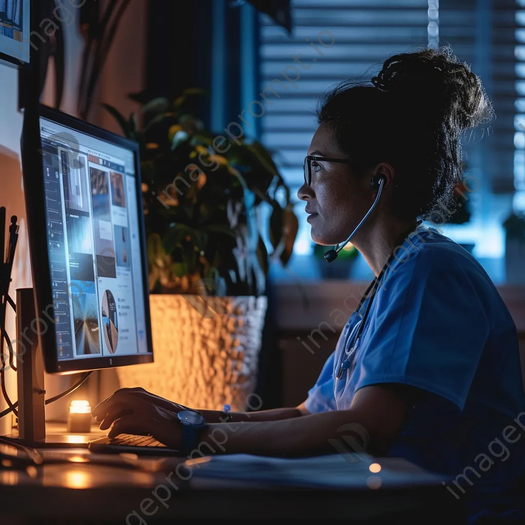 Healthcare worker on a video call for a telehealth consultation in an office. - Image 2