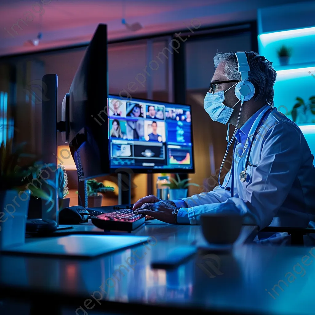 Healthcare worker on a video call for a telehealth consultation in an office. - Image 3