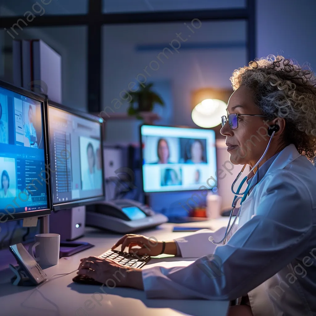 Healthcare worker on a video call for a telehealth consultation in an office. - Image 4