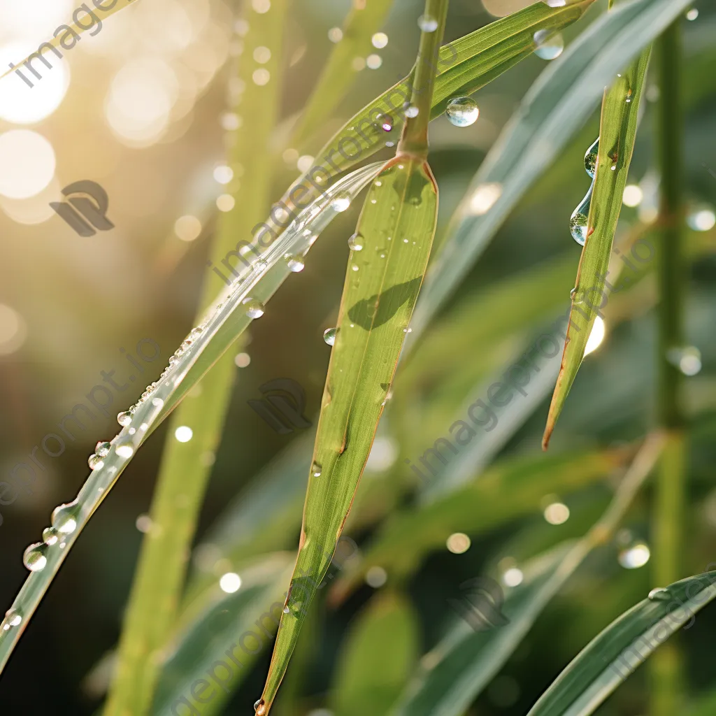 Close-up of bamboo stalks with dew drops - Image 2