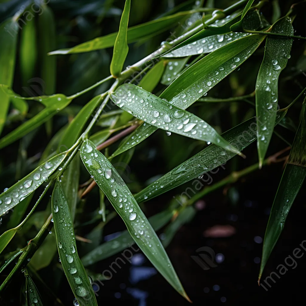 Close-up of bamboo stalks with dew drops - Image 3