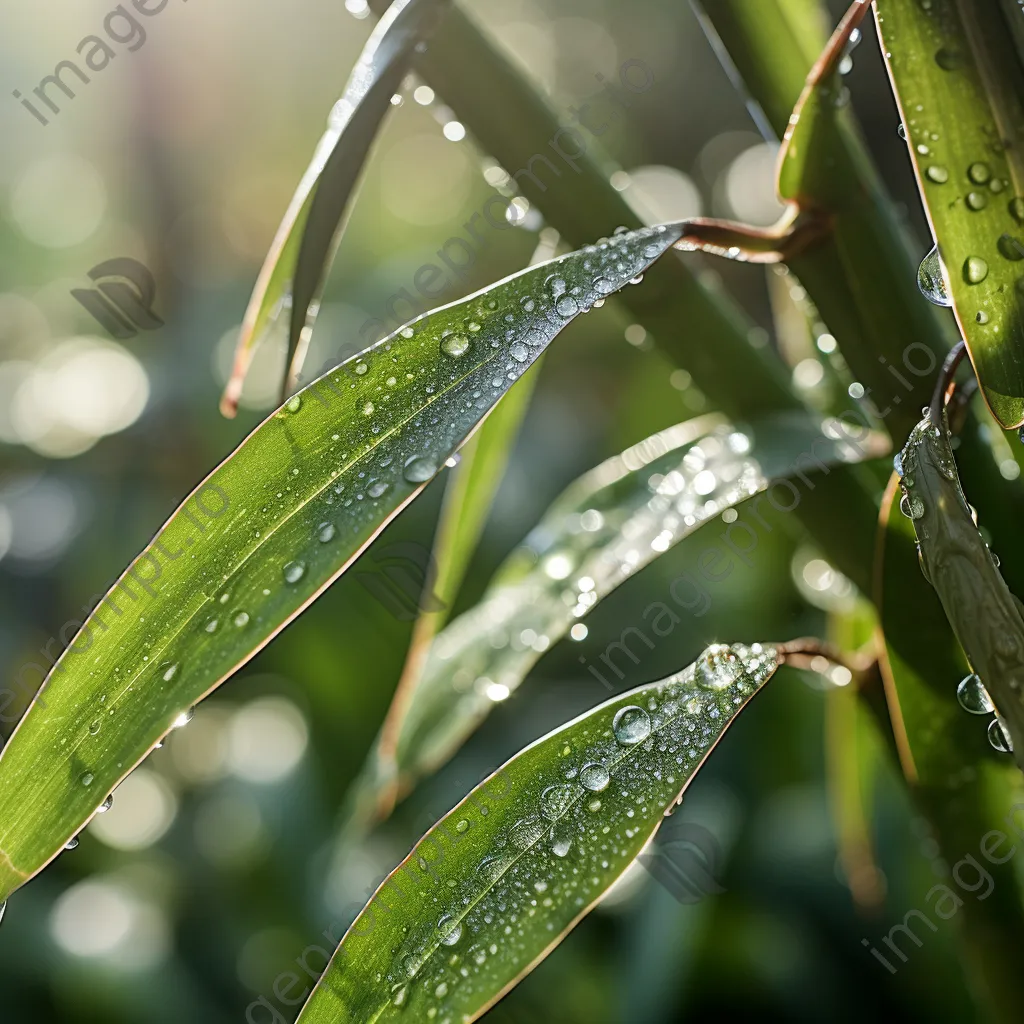 Close-up of bamboo stalks with dew drops - Image 4