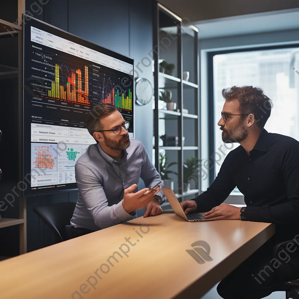 Two software engineers discussing code in a bright office setting. - Image 2