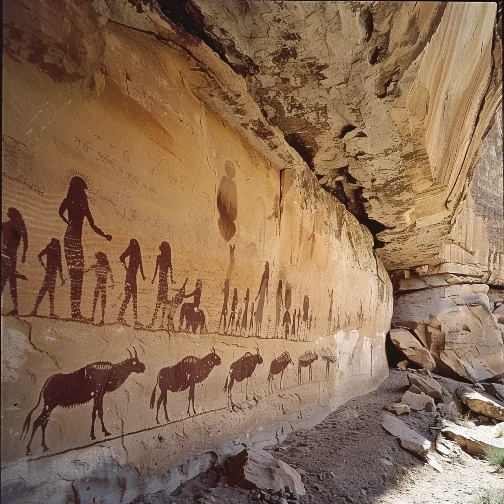 Ancient desert rock art gallery with petroglyphs - Image 1