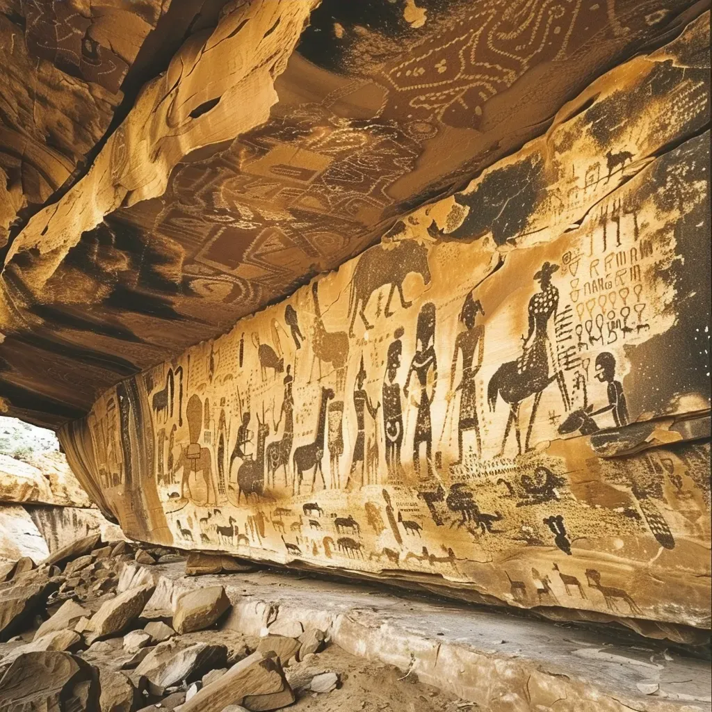 Ancient desert rock art gallery with petroglyphs - Image 3