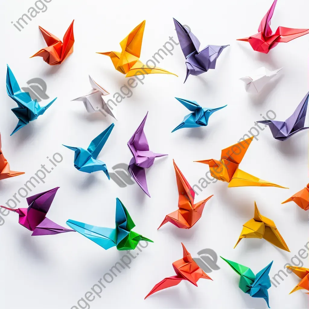 Colorful origami birds on white background - Image 1