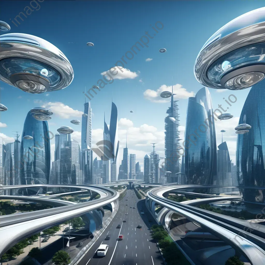 Aerial view of futuristic city skyline with flying cars - Image 4