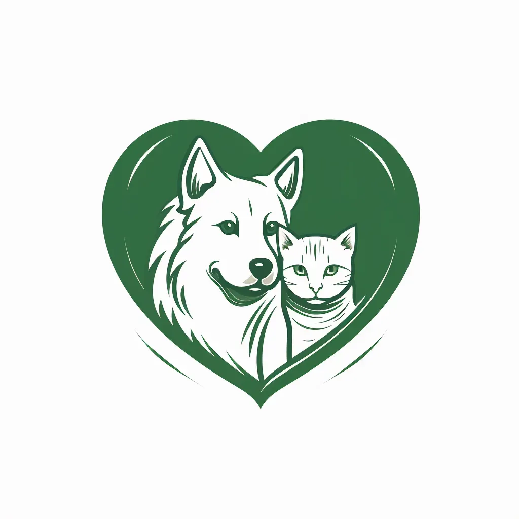 Line art logo of a dog and cat forming a heart shape in green and white. - Image 1