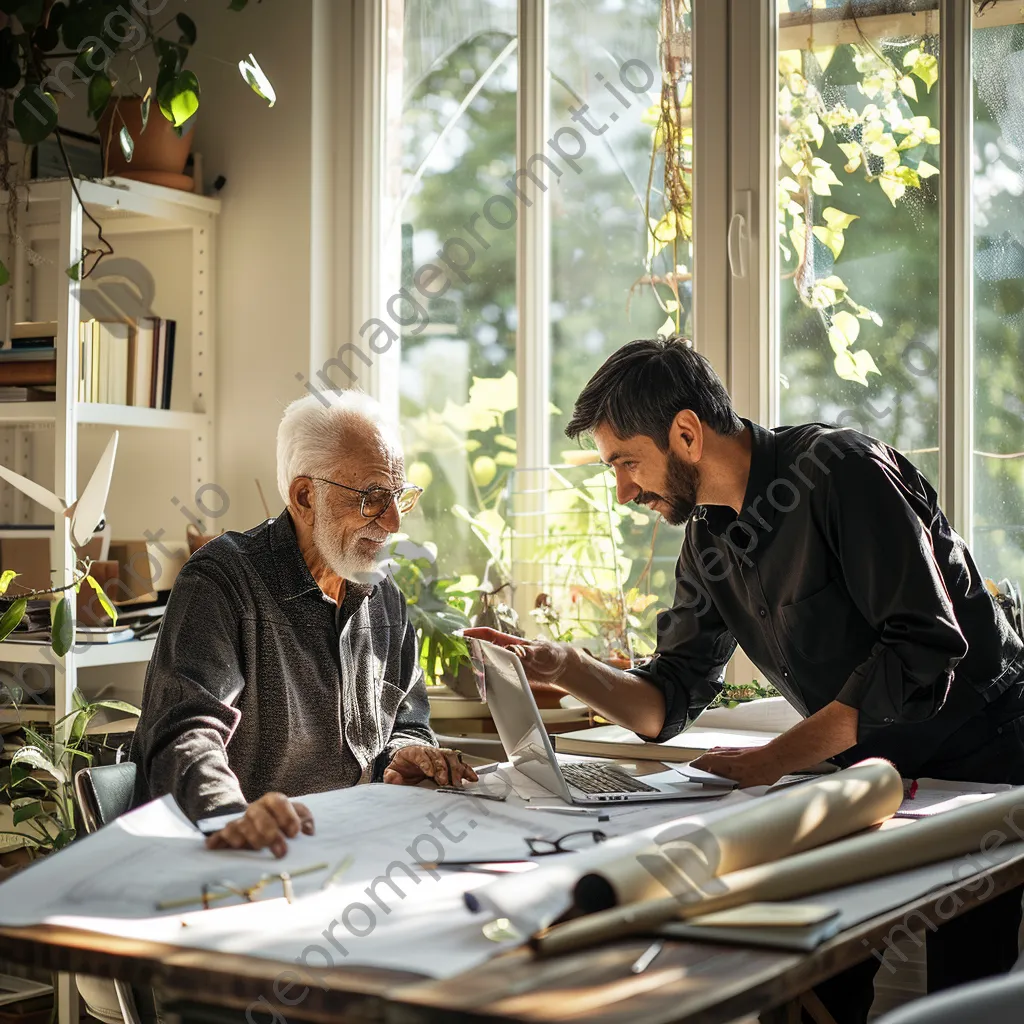 Older man mentoring younger colleague at a desk - Image 1