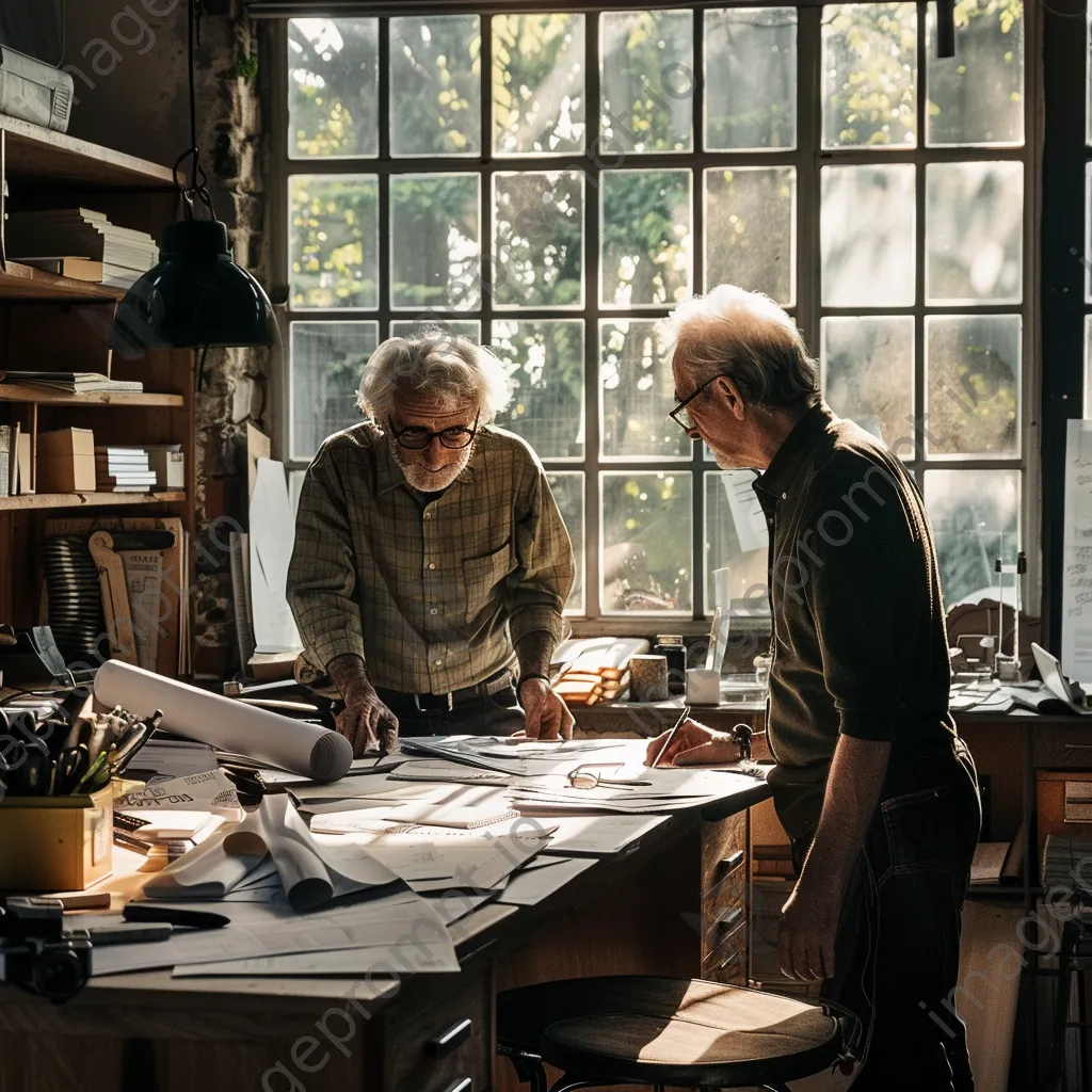 Older man mentoring younger colleague at a desk - Image 3