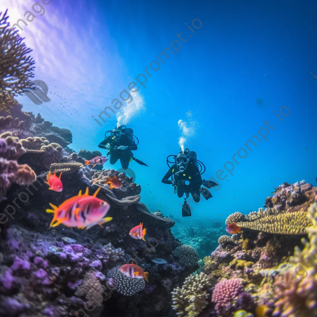 Scuba divers exploring colorful coral reef underwater - Image 3