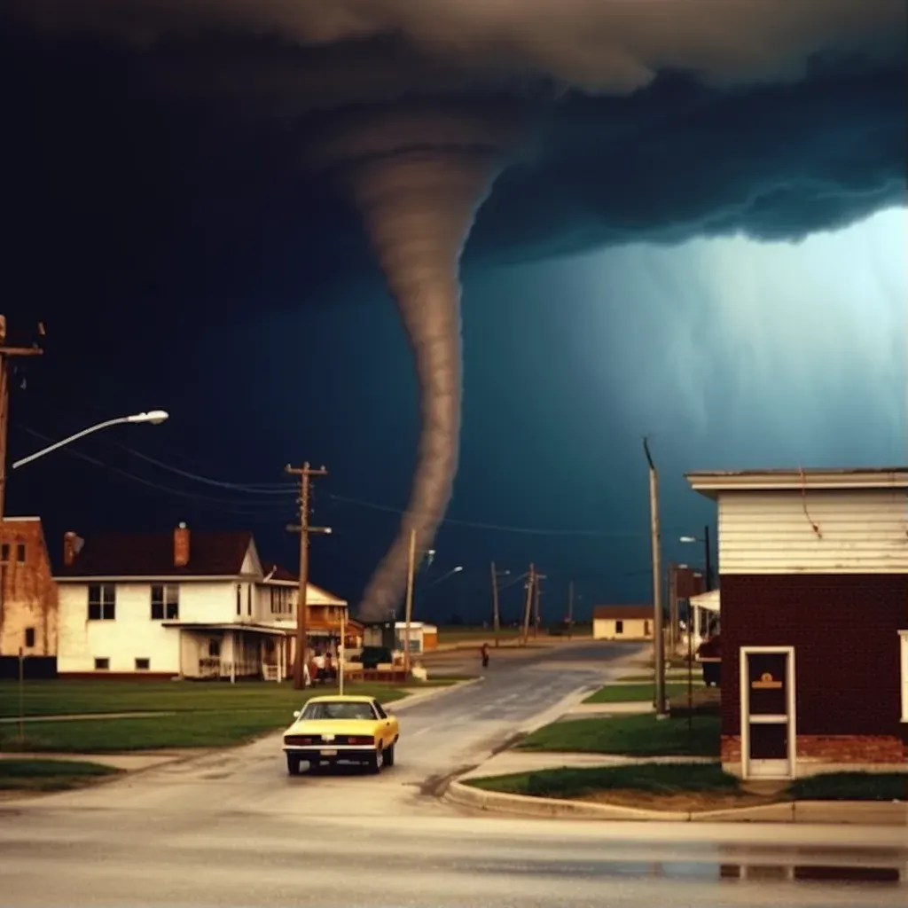 Tornado approaching small town with storm chasers - Image 1