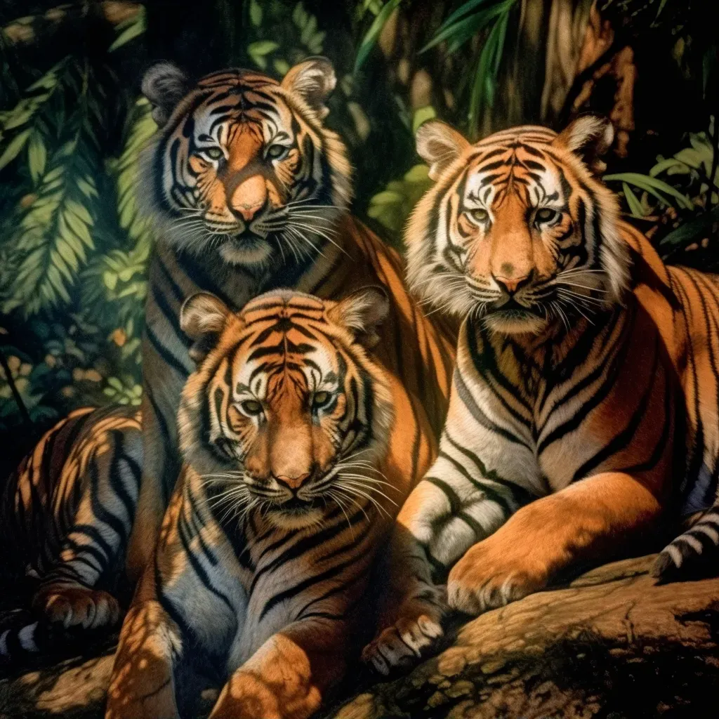 Image of a family of Sumatran tigers resting in the shade of the Indonesian jungle - Image 1