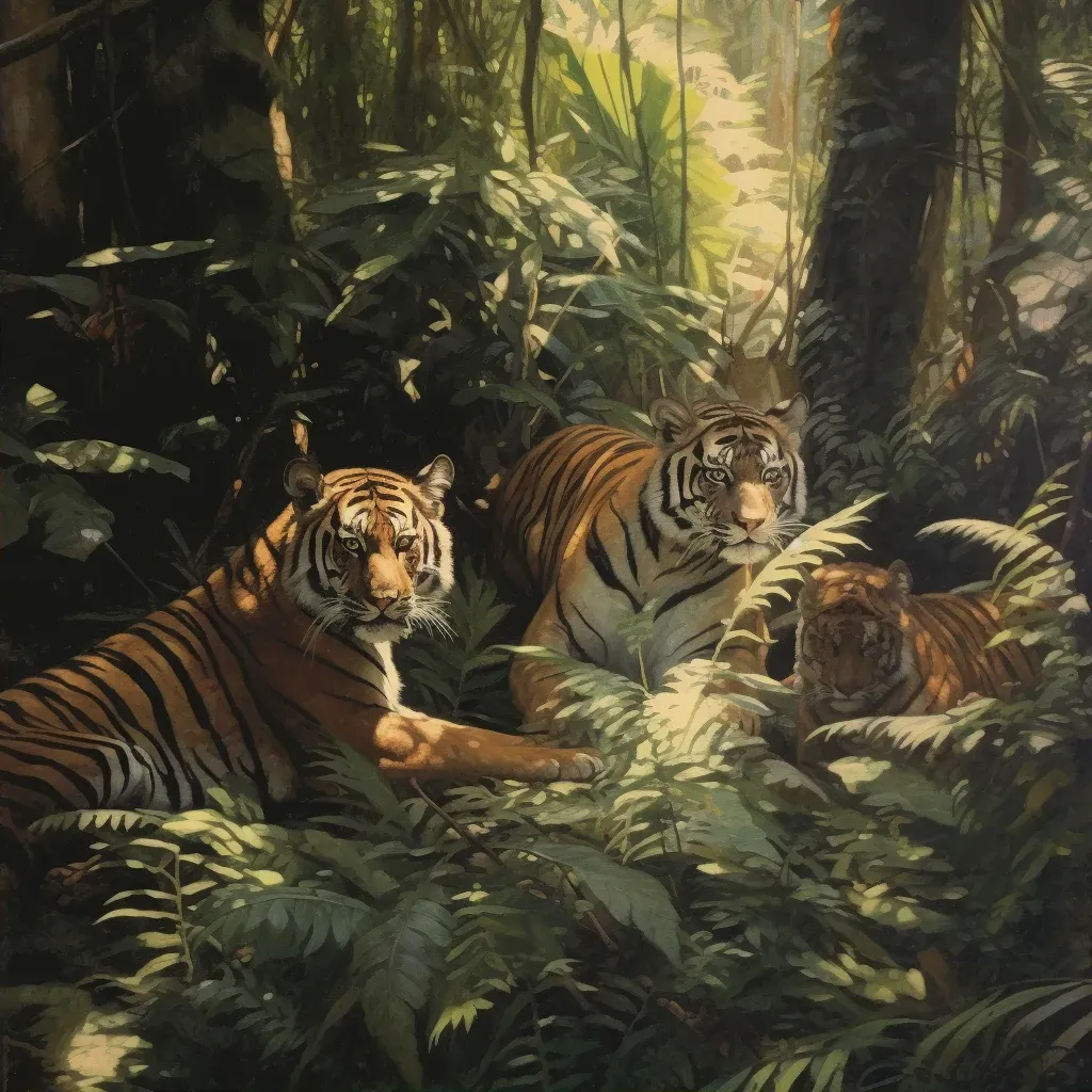 Image of a family of Sumatran tigers resting in the shade of the Indonesian jungle - Image 2