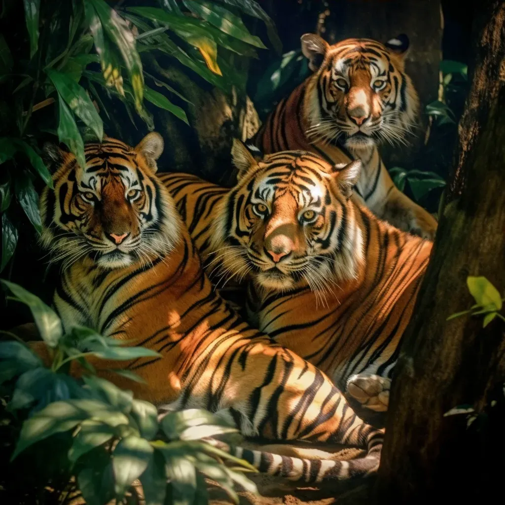 Image of a family of Sumatran tigers resting in the shade of the Indonesian jungle - Image 3